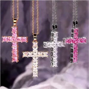 4PCS Women's Cross Necklace Set - Gold Plated Multi-Color Crystal Party & Casual Gift Pick for Versatile Layering