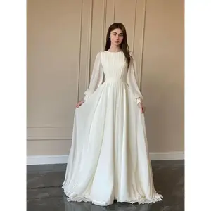 Spring Trendy French-Style White Double-Layer Chiffon Maxi Dress – Elegant Princess/Fairy Style with a Large Swirl