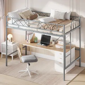 Gaomon Twin Size Loft Bed, Heavy Duty Metal Frame with Arched Guardrail, Flat Ladder Rungs, Steel Slat Support, No Box Spring Required, Space Efficient, Gray, Easy Set-Up