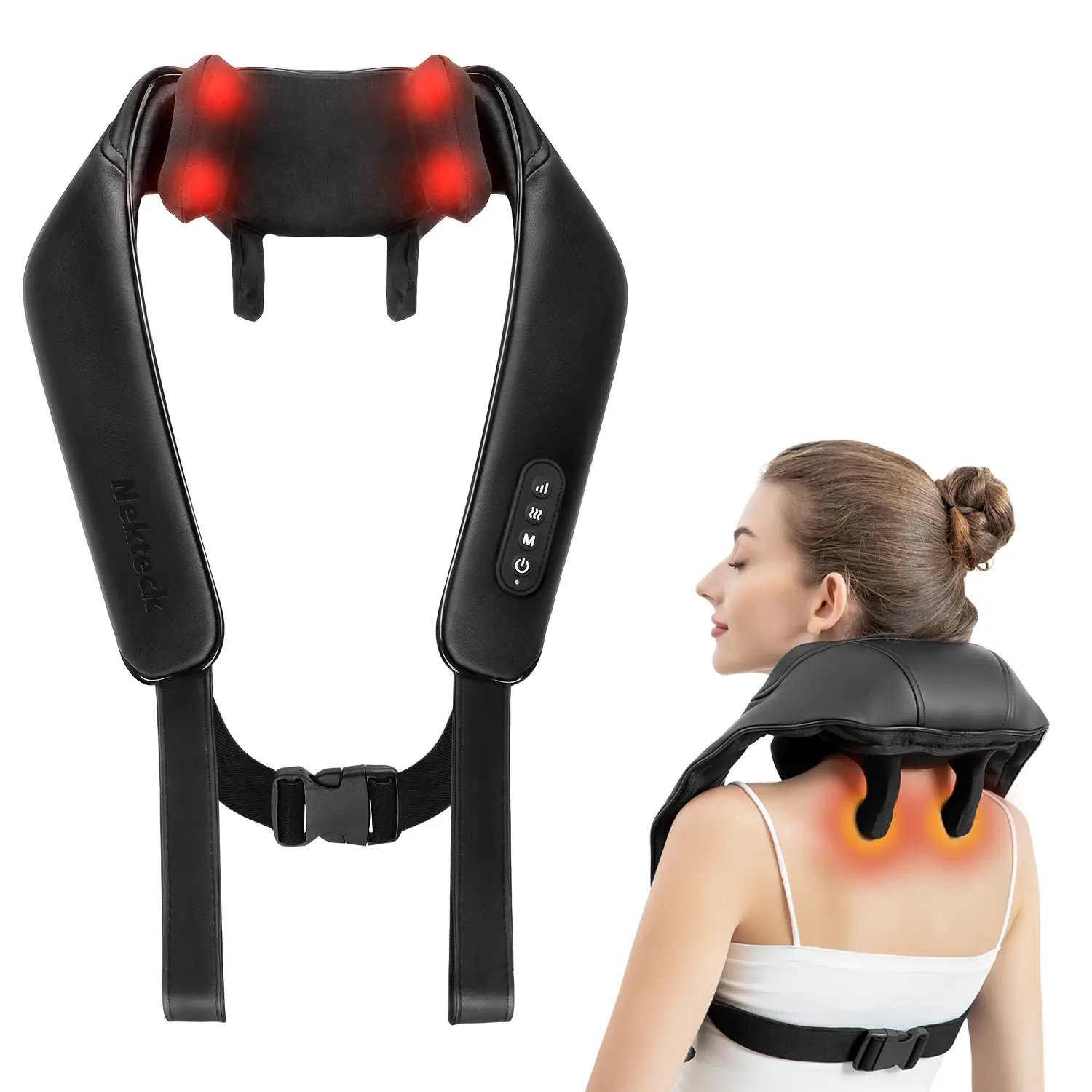 Wireless Neck Massager with Heat, Nekteck 6D Cordless Shiatsu Neck and Back Massager, for Pain Relief Deep Tissue, Ideal Gift for Men and Women