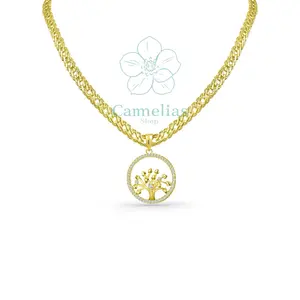 Cameliae Cod 7020 Spanish Chain 18 Inches Long 6 MM Wide with Abundance Pendant Tree Necklace