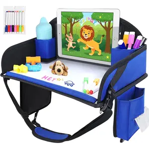 Kids Travel Tray for Airplane - Toddler Car Seat Table Tray, Road Trip Essentials for Boys & Girls, Carseat Lap Desk for Kids Road Trip Activities(Navy Blue)