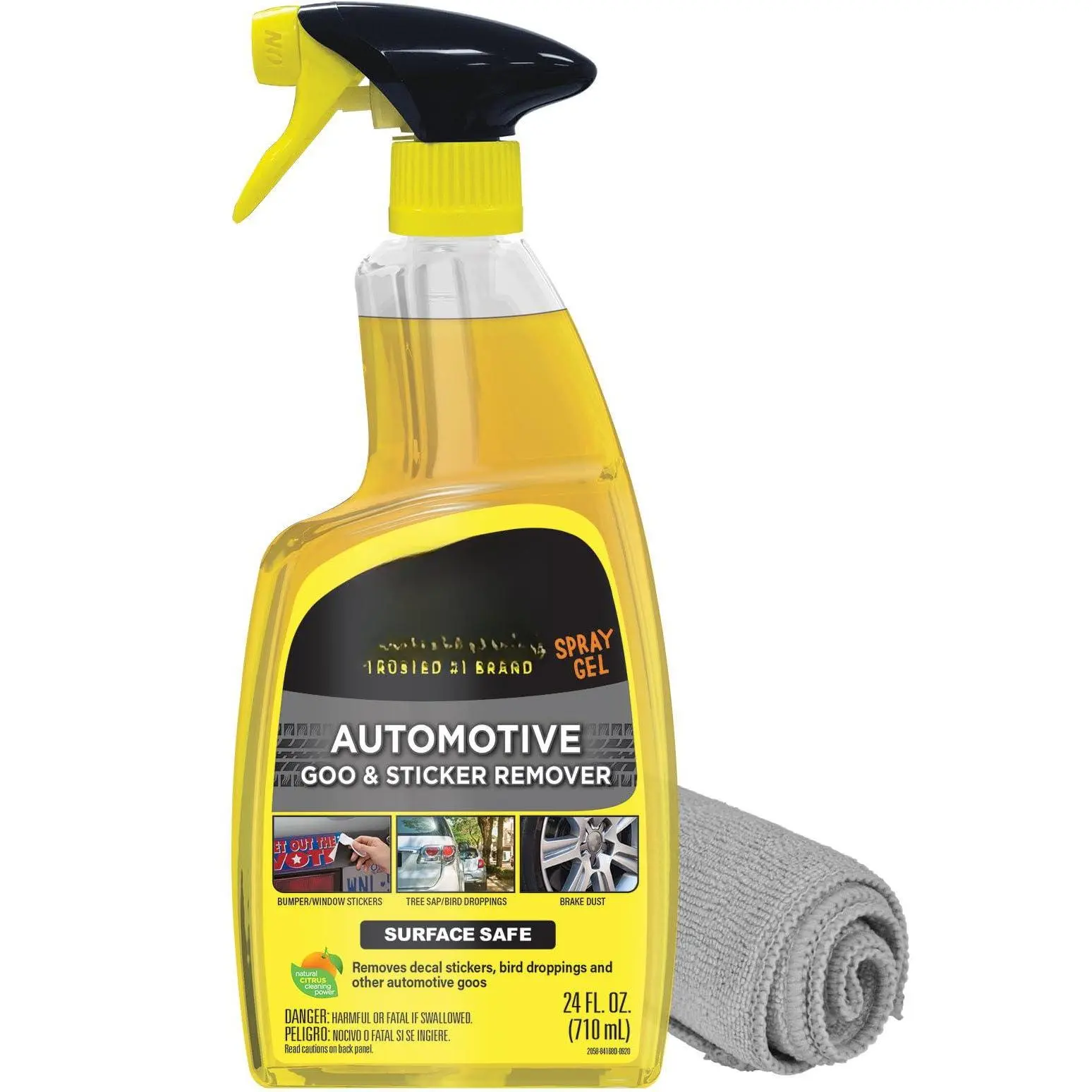 Automotive Adhesive Remover  & Grime Cleaner For Bumper Stickers Decals Tree Sap Dust Bird Droppings Gum Spray Paint Asphalt 24 Oz With Microfiber Buffing Towel