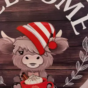 Valentine Gift Highland Cow Sign 31pcs Interchangeable Welcome Sign with Magnet Detachable Hats Cute Cattle Hanging for Holiday Seasonal Western Cow Decorations Birthday Home Wall Living Room Garden Cattle Farmhouse Porch, Gift for Cow Lover