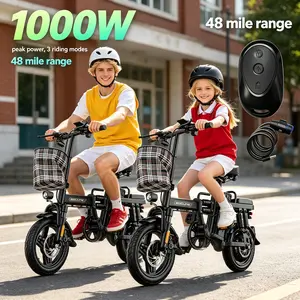 14" Folding E-Bike 1000W 15Ah Detachable Battery 48 Miles Range High Carbon Steel Frame Dual Disc Brake LED Speed Display Electric Bicycle , Commuter E-Bike With Remote Start Lock Unlock Function outdoorfun