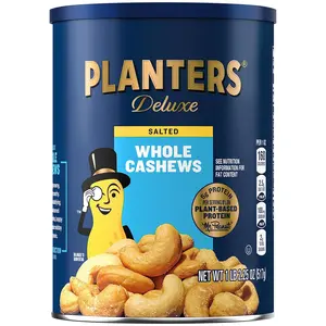 Deluxe Salted Whole Cashews, Party Snacks, Plant-Based Protein, Quick Snack for Adults, After School Snack, Roasted Cashew Flavored with Sea Salt, Bulk Nuts, Kosher, 1 lb 2.25oz Canister