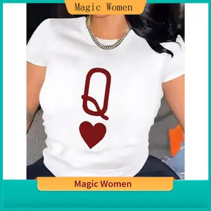 Magic Women Red Cotton Blend T-Shirt - Round Neck, Short Sleeves, Soft, Breathable, Comfortable Fit, Casual Spring Summer Streetwear Women's Clothes