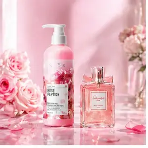 Fresh Rose Perfume + Rose Peptide Body Lotion, Long-Lasting Fragrance, Non-Sticky, Moisturizing, Nourishing Body Care, Ideal Gift for Women