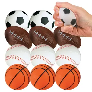 Realistic Sport Soccer, Baseball, Football & Basketball Foam Stress Balls - 2 1/4", 12 Pcs