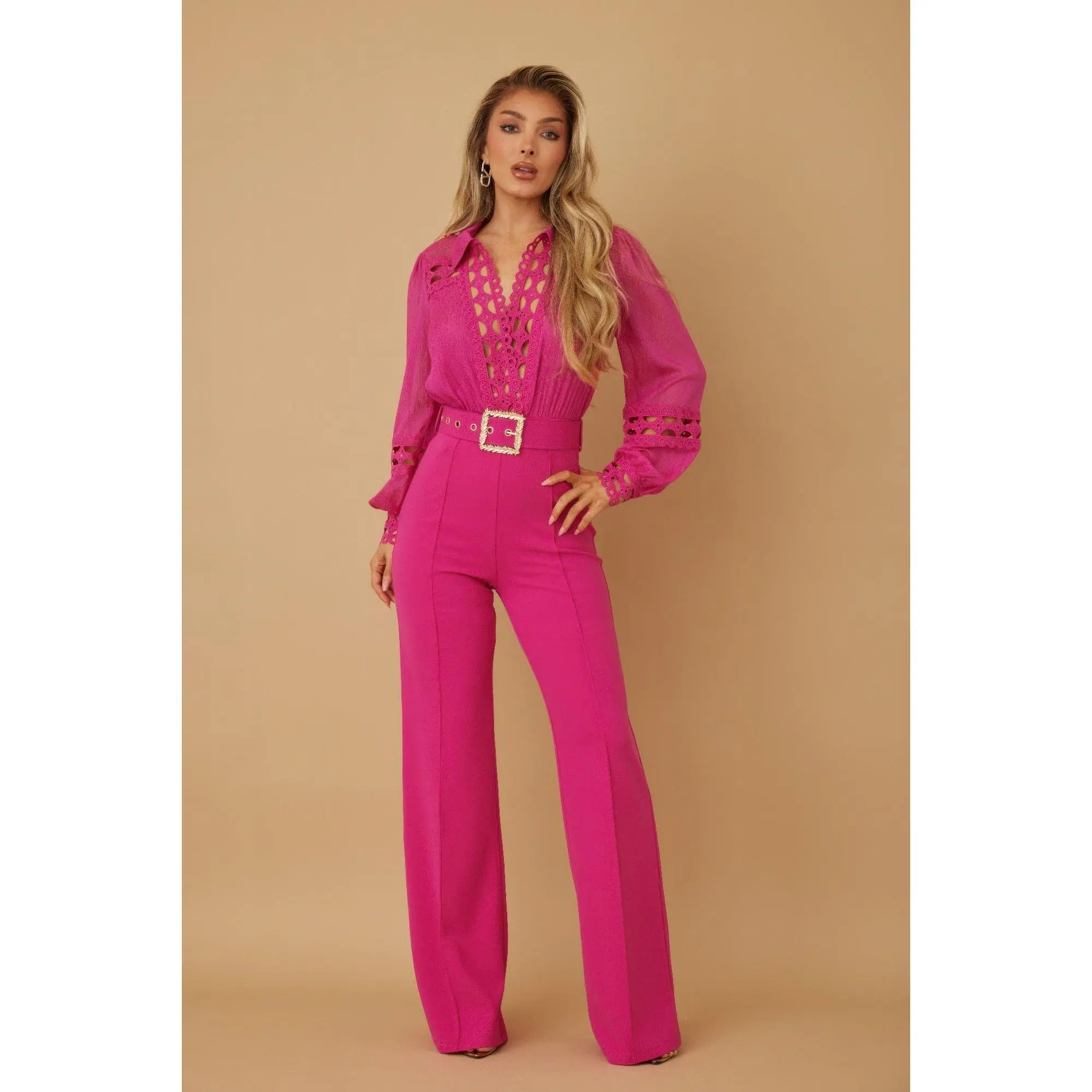 Crochet Detailed Woven Top Fashon Jumpsuit