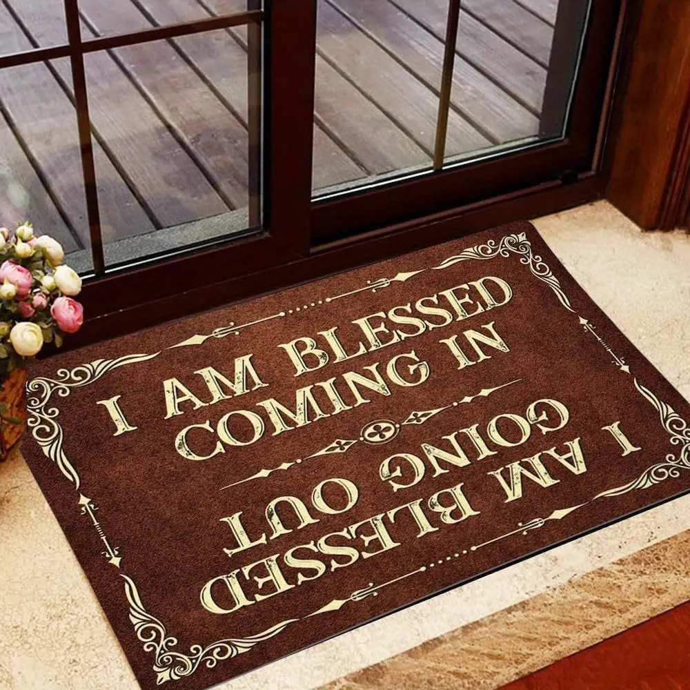 summerwins Positive Quote Blessed Reminder Entry Door Mat, 1000gsm High Density Faux Diatomaceous Earth Tech Fabric, Anti-Skid Non Slip Bi-Directional Super Absorbent Home Bathroom Rug, Print, Luxury Home Bath Mats
