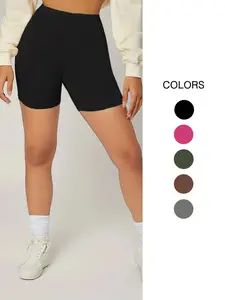 Women's Plain High-Waisted Bike Shorts, Casual Elastic Waist Breathable Stretchy Skinny Shorts for Sports Gym Running Activewear, Casual Athletic Shorts
