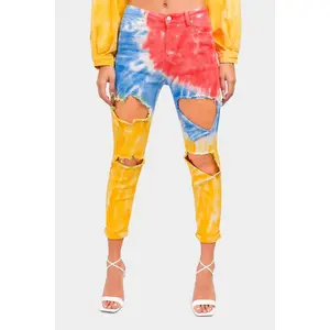 High Waist Ripped Tie Dye Mom Jeans
