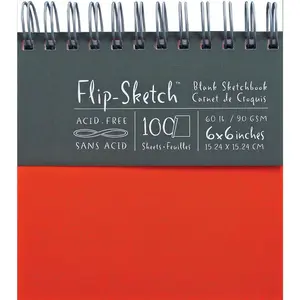 6-Inch by 6-Inch Flip Sketch Wire Bound Blank Sketchbook, Madarin, 100 Pages