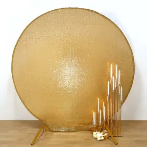 Metallic Gold Sparkle Sequin Photo Backdrop Stand Cover, Shiny Shimmer Round Wedding Arch Cover, 2-Sided Custom Fit 7.5ft