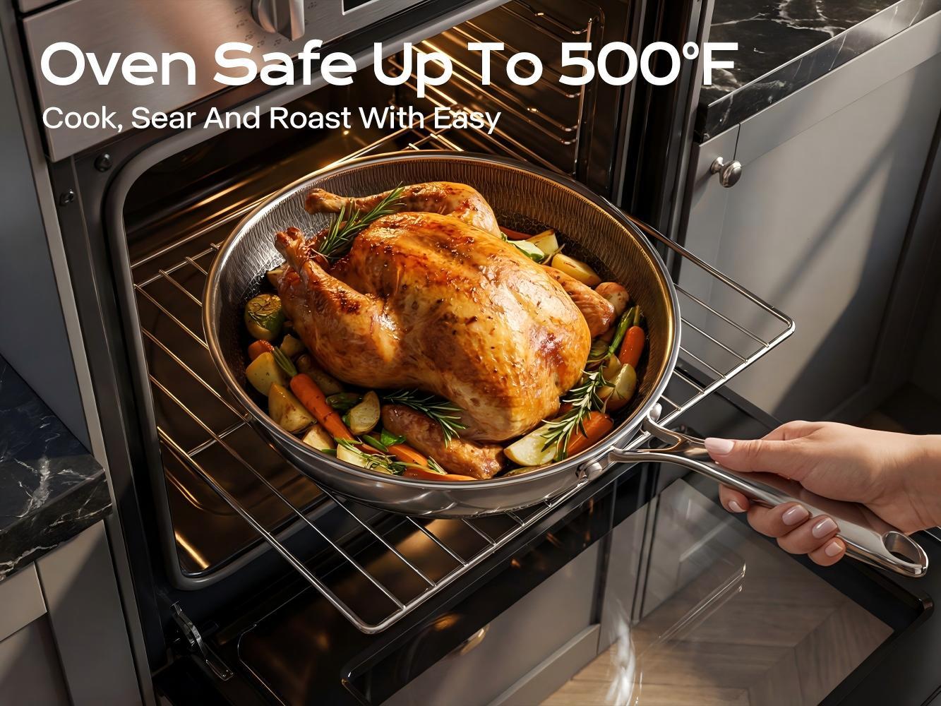 USELUCK-10 Inch Nonstick Stainless Steel Frying Pan with Glass Lid, Honeycomb Surface, Oven & Dishwasher Safe, Induction Compatible, PFAS-Free, Non-Toxic, All Cooktop Friendly