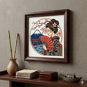 Multipurpose Reusable Stencils 4Pcs Japanese Geisha Sakura Mount Fuji Design for DIY Handcraft Painting Wall Art Fabric Decor Art Making Supplies
