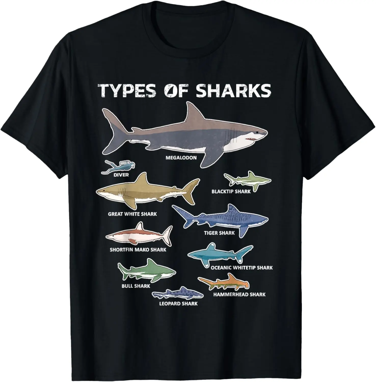 9 Types Of Sharks T-Shirt shirt of the day，cool tees，shirt for women，100%cotton Top Vintage
