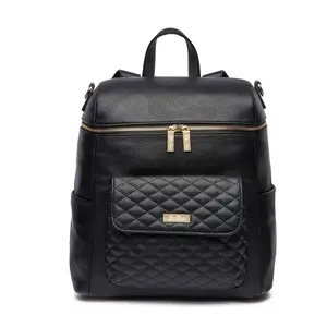 Luli Bebe Monaco Diaper Bag - Premium Vegan Leather Multifunctional Backpack & Lightweight Diaper Handbag with Multiple Pockets, Changing Pad, Stroller Straps | Ebony Black, Multifunctional Diaper Bag