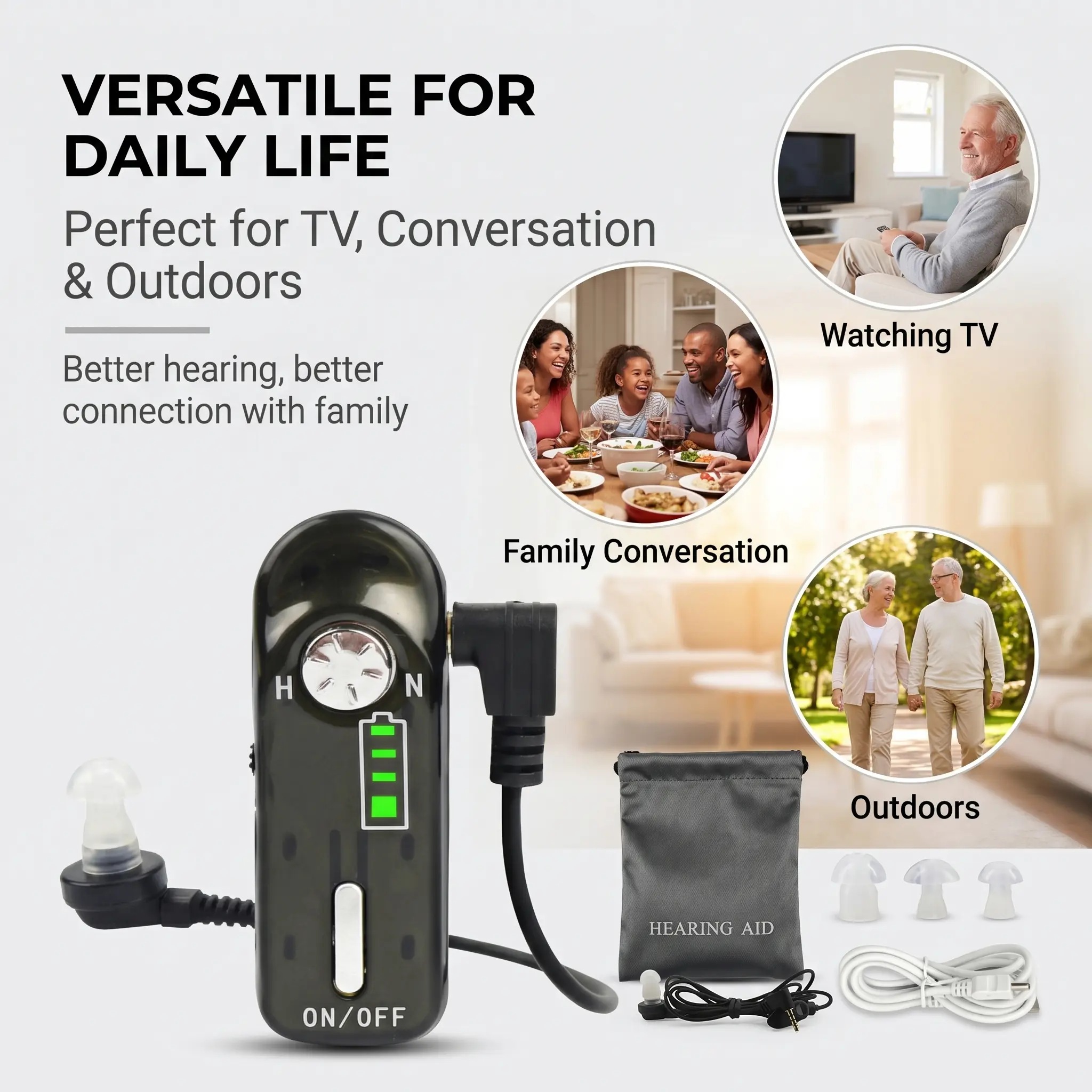 Coniler C-06 Adult OTC Body-Worn Hearing Aid — Rechargeable Portable Sound Amplifier; Plug-and-Play, No Prescription Required noise cancelling