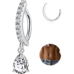 14G Belly Rings 316L Surgical Steel Dangle Belly Button Ring CZ Teardrop Pendant Navel Rings Barbell Body Piercing Jewelry