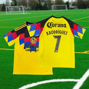 2526 Yellow Retro Short Sleeve Jersey Football  Soccer Jerseys