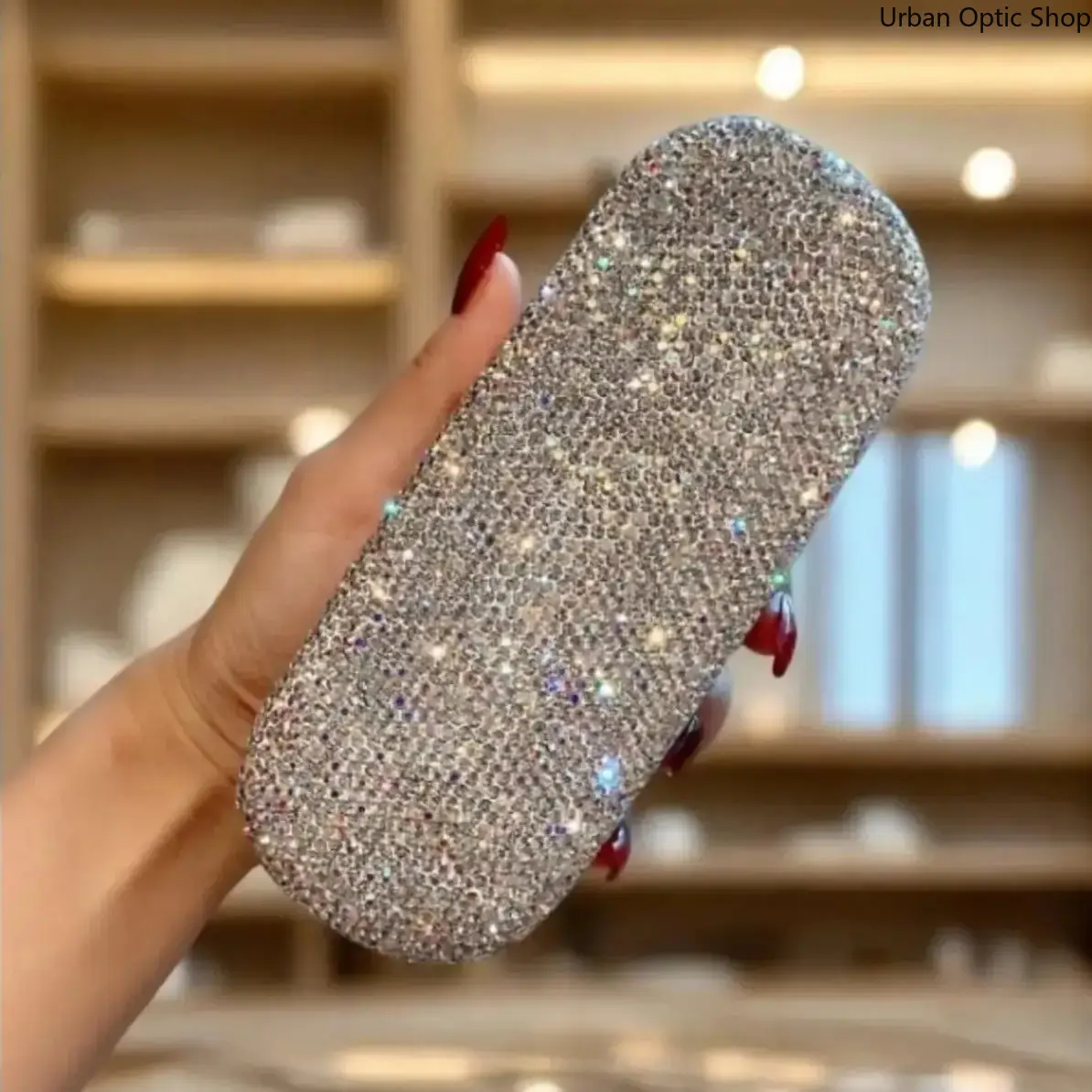XUH Women's Sparkle Rhinestone Luxury Rubber Shell Glasses Case, Protective Eyeglass Holder, Portable Sunglasses Organizer for Travel & Gifting, Glasses Holder, Protective Hold, Hard Shell