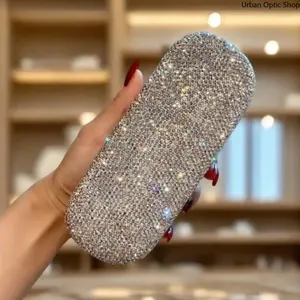 XUH Sparkle Rhinestone Glasses Case, Luxury Protective Sunglasses Storage Box, Portable Fashion Accessory for Daily Carry Travel & Gift Giving