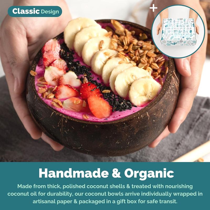 1 Coconut Bowl & Spoon with FREE eBook o Wooden Bowl o Salad Serving Bowl o Acai Smoothies Pasta Cereal Bowl o Vegan  Ideas o  Coconut Shell Bowls