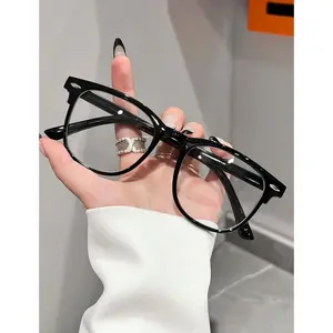 1 Pc Women Black Plastic Oval-Shaped American Style Sexy Girl Hotgirl Campus Inspired Fashion Plain Glasses For Daily Office And School Use