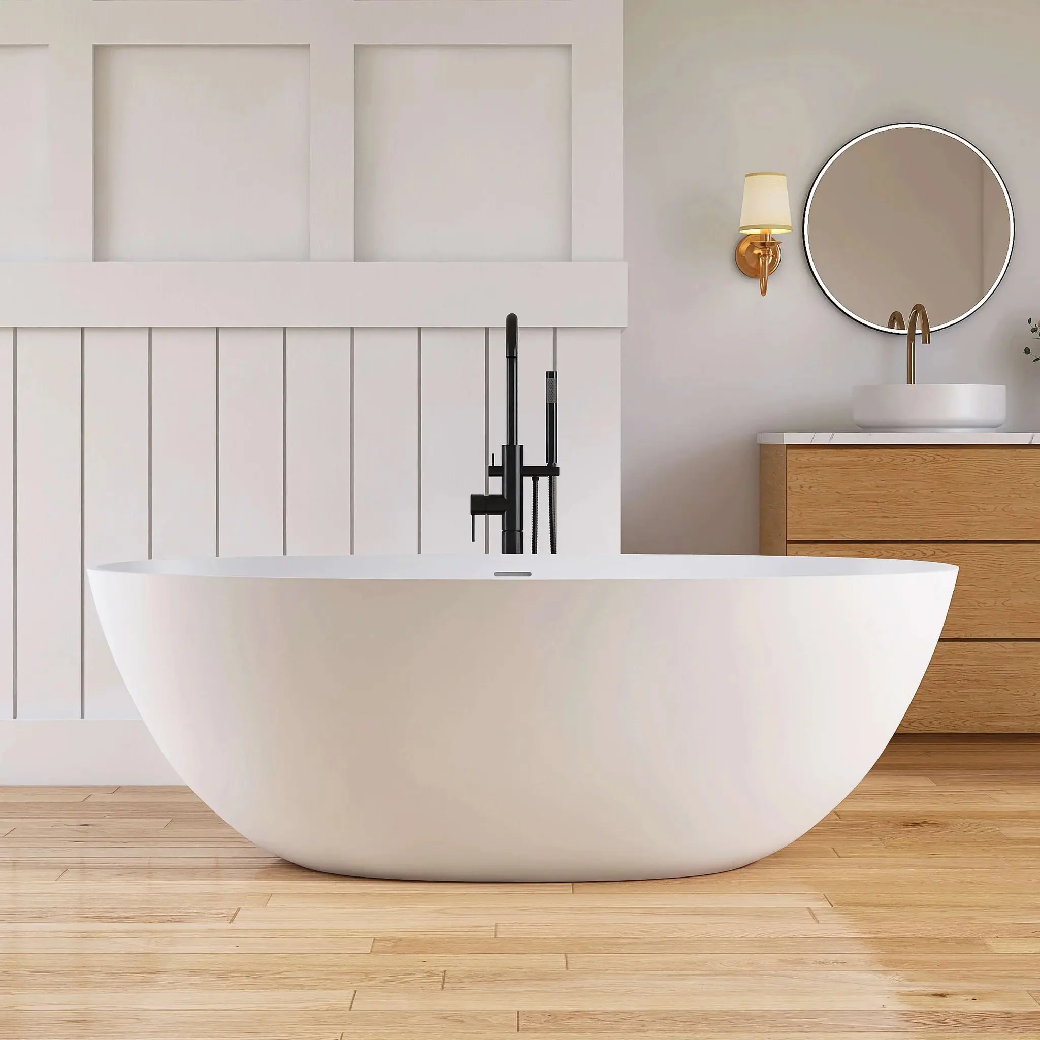 Dowell 65" White Oval Luxury Freestanding Solid Surface Resin Stone Soaking Tub-BT033 Series