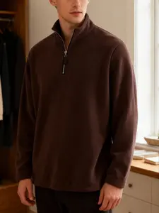 Men's Half-Zip Fleece Pullover Long Sleeve, Soft and Warm Stand-Collar Fitted Casual Sweatshirt, Lightweight Top for Outdoor and Daily Wear in Fall and Winter
