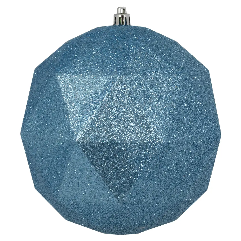 212 MAIN 6 in. Plastic Glitter Geometric Ball Ornaments - Periwinkle, 4 per Bag, Colored Glitter Finish Hanging Ornaments for Holiday Christmas Home Supplies Festive Decorations, Colored Glitter Hanging Ornaments