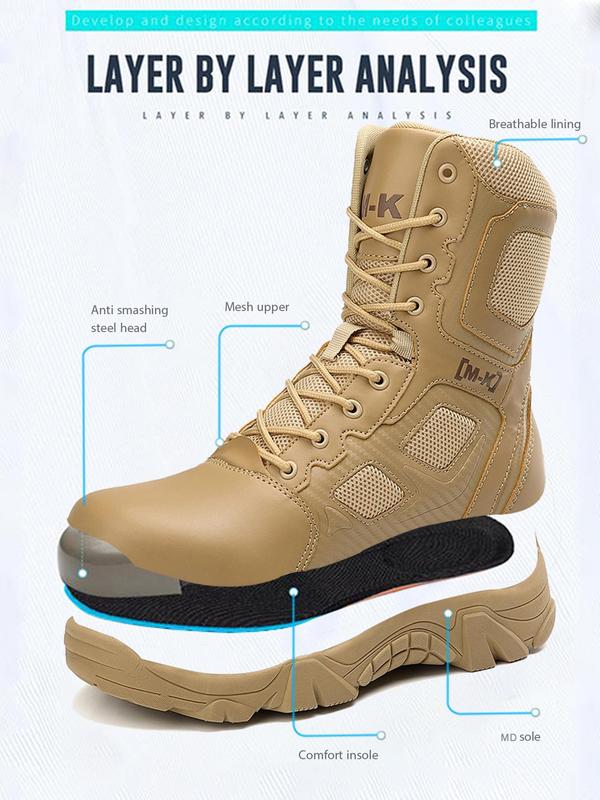 Men's Letter Pattern Steel Toe Boots, Casual Breathable Comfortable Non-slip Work Boots, Fashionable Safety Industrial & Construction Boots, Boy