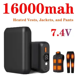 7.4V 16000mAh Battery Pack for Heated Vest with DC USB-C Ports Portable Rechargeable Power Bank with Digital Display for ORORO Venustas Heated Vest Jacket Pants Charging Device