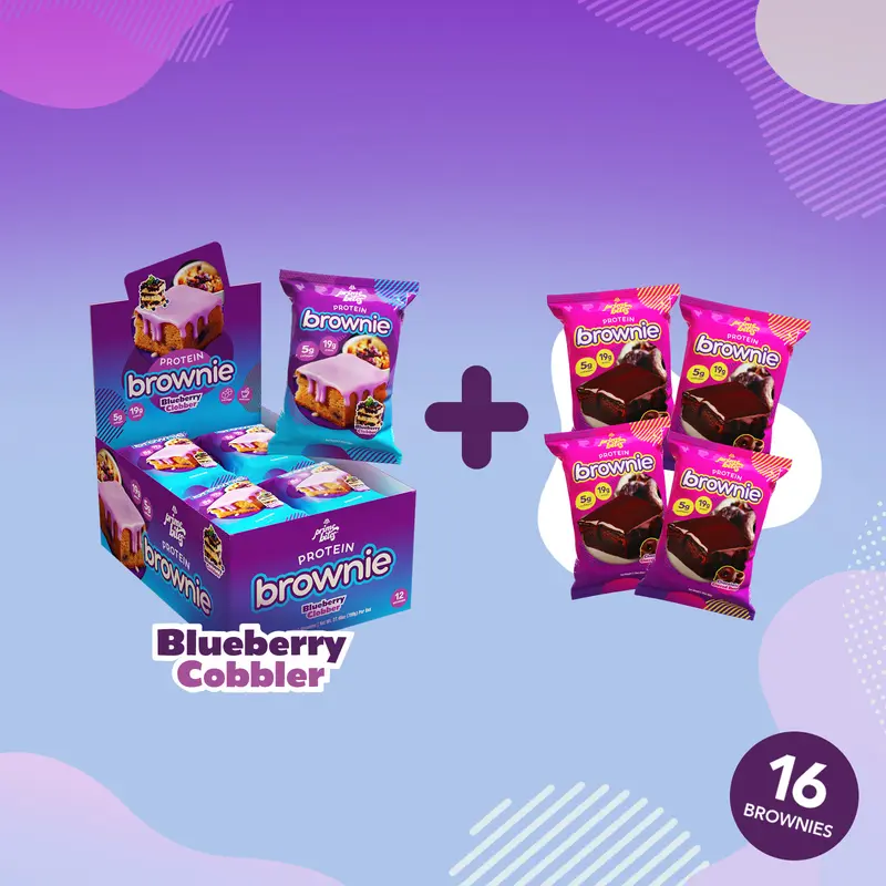 Blueberry Cobbler Prime Bites Protein Brownies - Buy 12 + Get 4 Chocolate Glazed Donuts