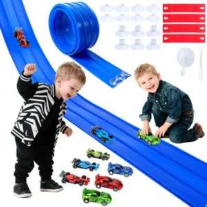 Flexible 3-Lane Race Track for Kids – Long Bendable Track with Suction Cups, Die-Cast Car Set Compatible with 1:64 Models, Fun Speed Ramp Gift for Boys & Girls