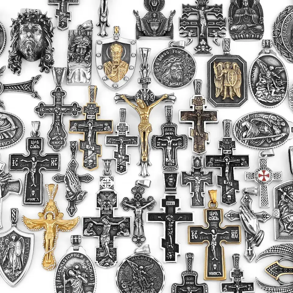 Stainless Steel Jesus Cross Charm Viking Necklace Men's Shield Dragon Slayer Amulet Pendant Saint Nicholas Juvenile Jewelry