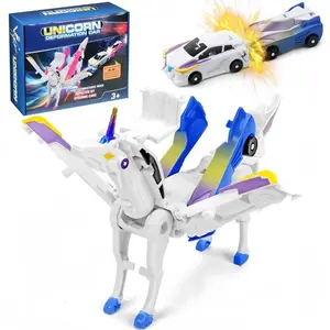 Transformer  Magnetic Dinosaur  Car Toy, 2-in-1 Magnetic Cars That Transform into Flying Dragon and Unicorn, Automatic Collision Transforming Toy, Fun STEM Toy Birthday Christmas Gift for Boys & Girls