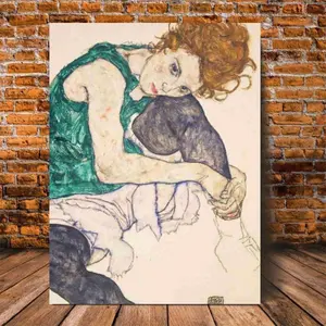 1 piece, Egon Schiele 1917 painting <Woman Sitting with Crossed Legs> print, Egon Schiele print, Egon Schiele reproduction, Egon Schiele exhibition, size 11.8x 15.7inch