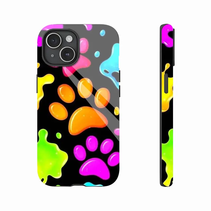 Vibrant Paw Print Neon Colorful Slime Drip Phone Case for Pet Lovers & Trendy Users, Perfect for Daily & Holidays, Compatible with iPhone 11/12/13/14/15/16 (Pro Max/Plus)