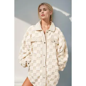 Double Take Button Up Fuzzy Checkered Shacket