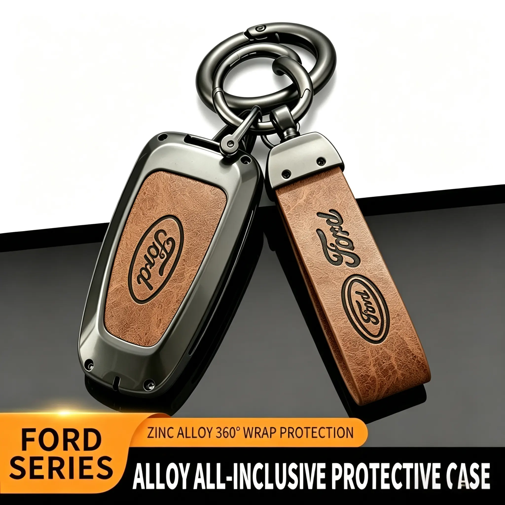 Ford Key Fob Cover | Perfect Fit Ford Focus Active / Focus / Escort / Taurus / Mondeo / Mustang / Edge / Lincoln New Navigator | Zero Signal Loss | Tool-Free Install | 360° Protection Car Key Case Accessories