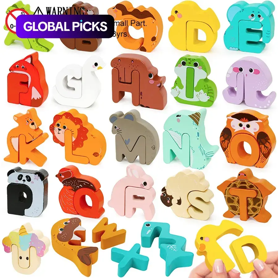 52-Piece Wooden Alphabet Animal Matching Puzzle Set for Toddlers, ABC Peg Puzzles for Kids Ages 3-5, Preschool Learning Toy for Shape Recognition #GLOBAL PICKS