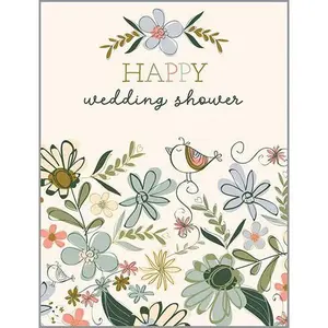 Wedding Greeting Card - Shower Flowers and Bird