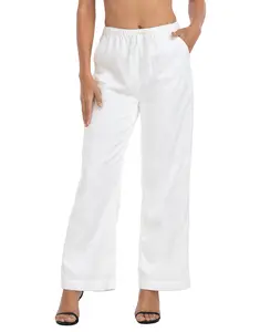 HDE Women’s Flowy Flared Linen Drawstring Pants | Casual, Breathable Beach Pants with Pockets, Adjustable Fit & Comfy Fabric Chic Bottom for Day to Night Elegance Womenswear Slip Classy