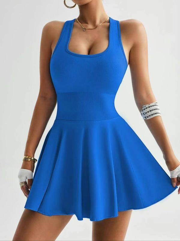 Women's Sleeveless Red Dress with Pockets High Stretch Polyester Sporty Flared Skirt Machine Washable Yoga Tennis Dress Casual Summer Athletic Outfit for Women