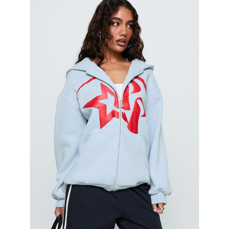 Starblazer Zip Up Graphic Hoodie Blue / Red