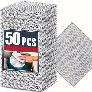 50 Pack Thickened Steel Wire Dishcloth - Oversized 7.87X7.87 Inches Double-Layer Mesh Metal Dishcloth with Reinforced Edges And Scratch-Resistant Wire - Heavy-Duty Dish Cleaning Cloth
