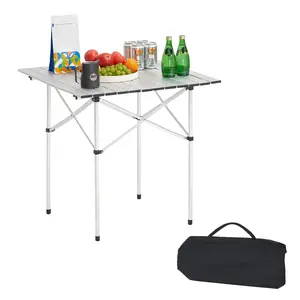 Folding Portable Camping Table With Lightweight Aluminum Build, Outdoor Picnic Roll-Up Table Includes Carry Bag, Weather-Resistant And Durable, Quick Setup, Compact Flat Pack For Camping, Hiking, Beach, Barbecue, Tailgating